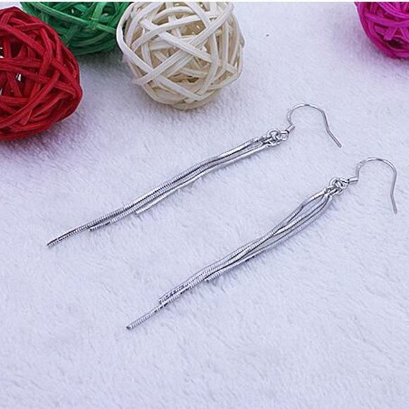 NEW 925 Sterling Silver Tassel Chain Drop Earrings - Picture 5 of 7